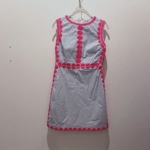 Vineyard Vines Pink Embroidered Blue Striped Shift Dress